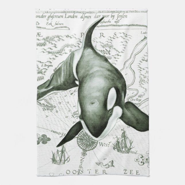 Paño De Cocina Mapa Verde de Orca (Vertical)