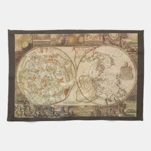 Paño De Cocina Mapa Vintage Celestial Planisferio de Joseph Moxon