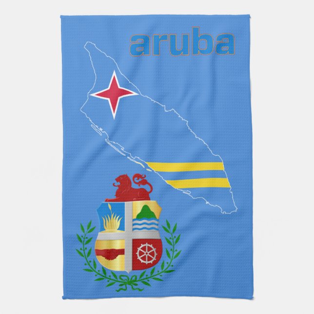Paño De Cocina Mapa y emblema de la bandera de Aruba (Vertical)