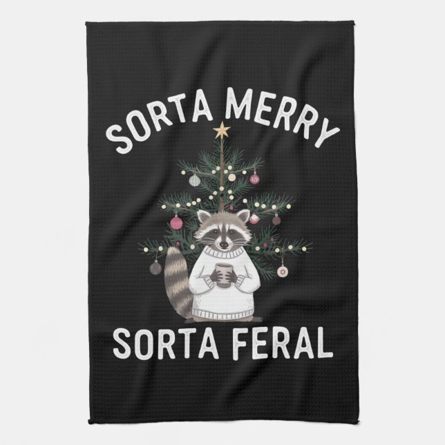 Paño De Cocina Mapache de Navidad Medio Alegre Medio Feral Navida (Vertical)