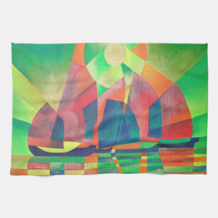 Paño De Cocina Mar de Verde con basura abstracta cubista