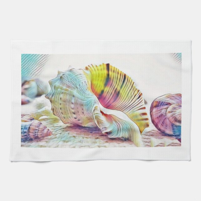 Paño De Cocina Maravillas amarillas y azules rosadas acuarela pin (Horizontal)