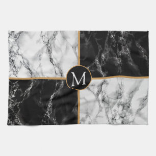 Paño De Cocina Marble de verificación blanco y negro de moda - Añ