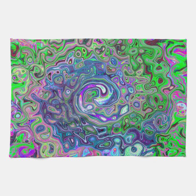 Paño De Cocina Marble Lime Green y Purple Resumen Swirt Retro (Horizontal)
