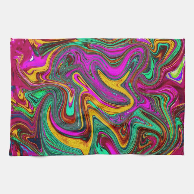 Paño De Cocina Marble rosa caliente y espuma verde abstracto arte (Horizontal)