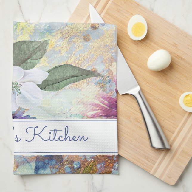 Paño De Cocina Marca de agua floral azul marino (Doblado Cuarto)