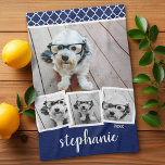 Paño De Cocina Marca de Collage de fotos de moda 4 Nombre de guió<br><div class="desc">Para este diseño se pueden utilizar fotos cuadradas o selfie. Utiliza cuatro fotos cuadradas para crear un regalo único y personal. Si necesita ajustar las imágenes,  haga clic en la herramienta personalizar para realizar cambios.</div>
