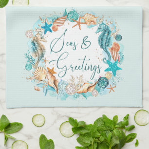 Paño De Cocina Marcas de caballito de mar costero y granjas