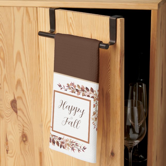 Paño De Cocina Marco de hojas de otoño con texto personalizable c (Pliegue de tercios)