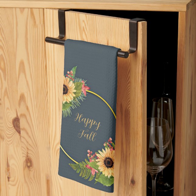 Paño De Cocina Marco floral de otoño con texto personalizable (Pliegue de tercios)
