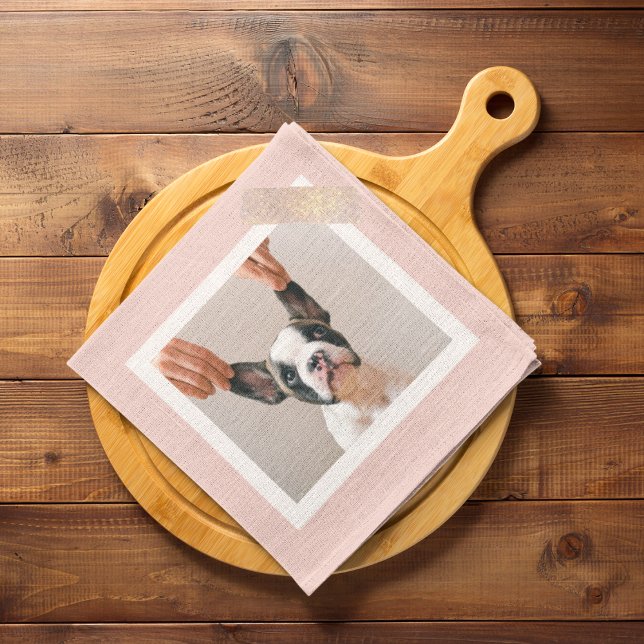 Paño De Cocina Marco rosa pastel moderno | Foto personal de perro (Subido por el creador)