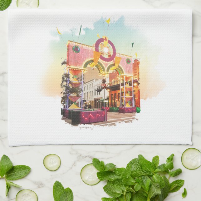 Paño De Cocina Mardi Gras Arch Galveston, inspirado en las acuare (Doblado)
