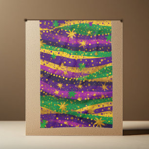 Paño De Cocina Mardi gras Púrpura Verde Dorado Estrellas Rayas Vi