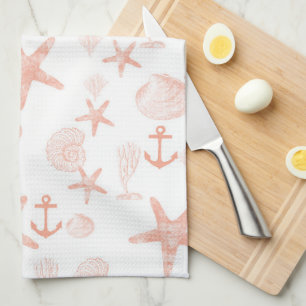 Paño De Cocina Marea de coral y blanca