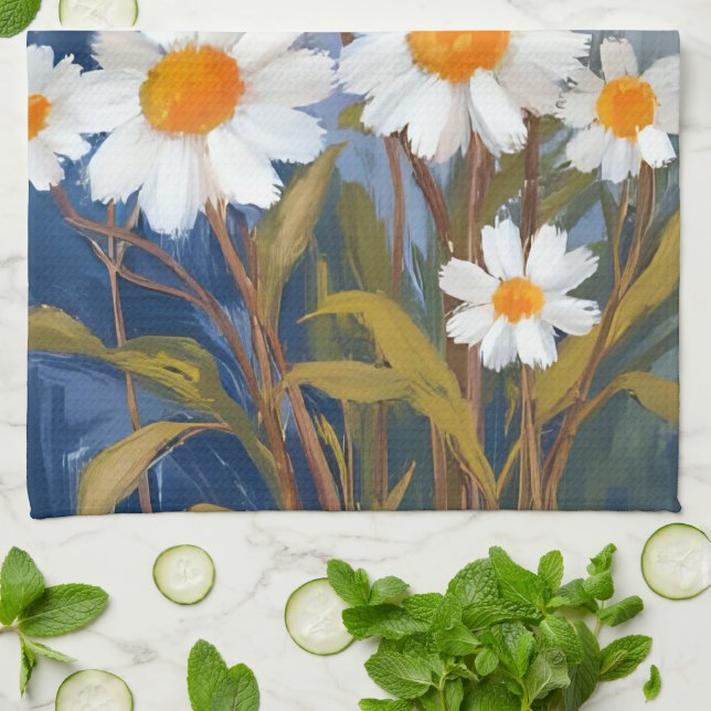 Paño De Cocina Margaritas Acuarela Flores Pintadas (Doblado)