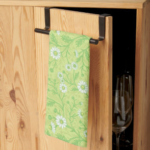 Paño De Cocina Margaritas en blanco y verde sobre verde mela