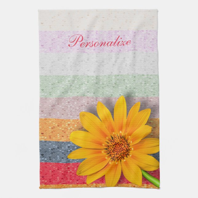 Paño De Cocina Mariposa amarilla con bandas pasteles personalizad (Vertical)