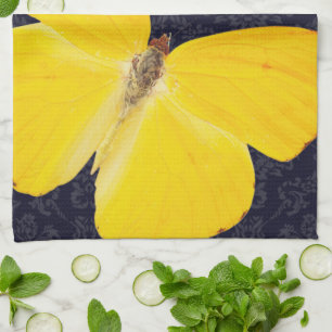 Paño De Cocina Mariposa Amarilla Elegante Negro Damasco Agregar N
