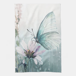 Paño De Cocina Mariposa azul verde Menta Suave Floral Pastel