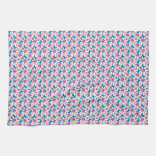 Paño De Cocina Mariposa Azul y Estampado Floral Púrpura