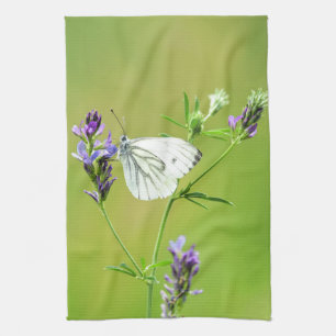 Paño De Cocina Mariposa blanca veteada verde