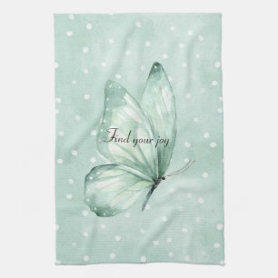 Paño De Cocina Mariposa Cree Puntos Blancos Menta