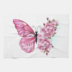 Paño De Cocina Mariposa de flores con Sakura rosa