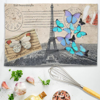 Paño De Cocina Mariposa de Viaje Francés Vintage Paris Torre Eiff