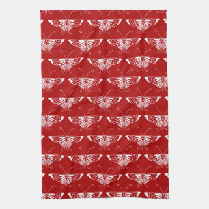 Paño De Cocina Mariposa Deco estilizada - rojo oscuro y blanco