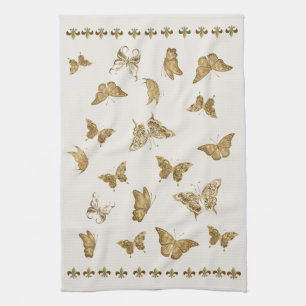 Paño De Cocina Mariposa Dorada Personalizada Fleur de Lis a Juego