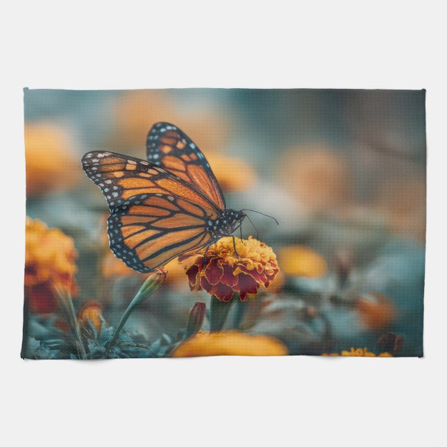 Paño De Cocina Mariposa en una caléndula (Horizontal)