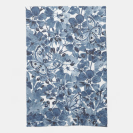 Paño De Cocina Mariposa floral azul y blanca elegante