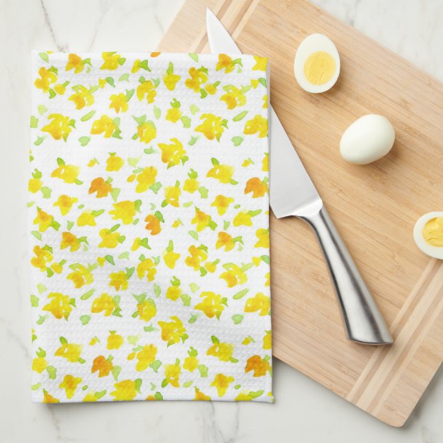 Paño De Cocina Mariposa Flores Amarillas Agua Floral Arte (Doblado Cuarto)