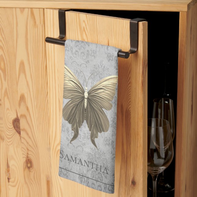Paño De Cocina Mariposa jewada de oro (Pliegue de tercios)