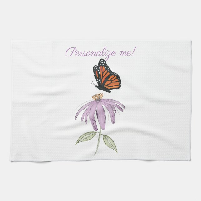 Paño De Cocina Mariposa monarca con flor de cono morado (Horizontal)