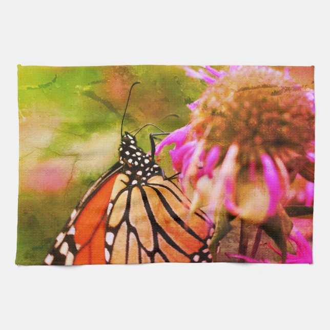 Paño De Cocina Mariposa Monarca En Flor Cierre Resumen (Horizontal)