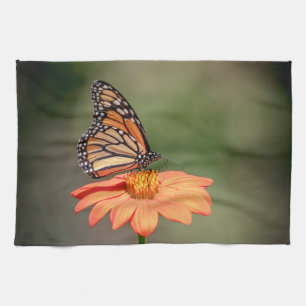 Paño De Cocina Mariposa monarca en una flor naranja