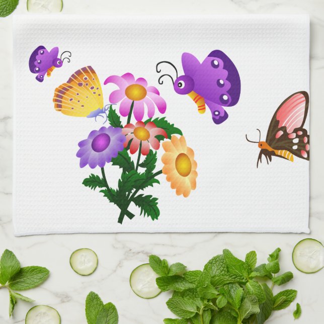 Paño De Cocina Mariposa personalizado y flores MoJo Kitch estadou (Doblado)