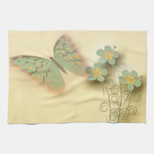 Paño De Cocina Mariposa y flores de lujo