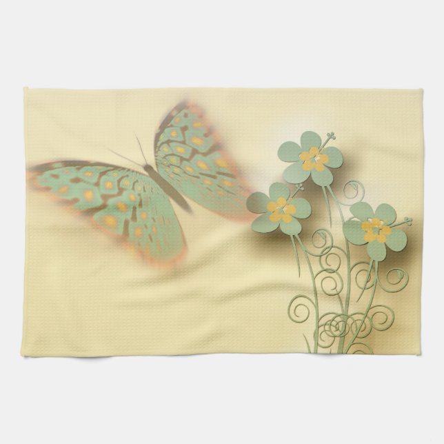 Paño De Cocina Mariposa y flores de lujo (Horizontal)
