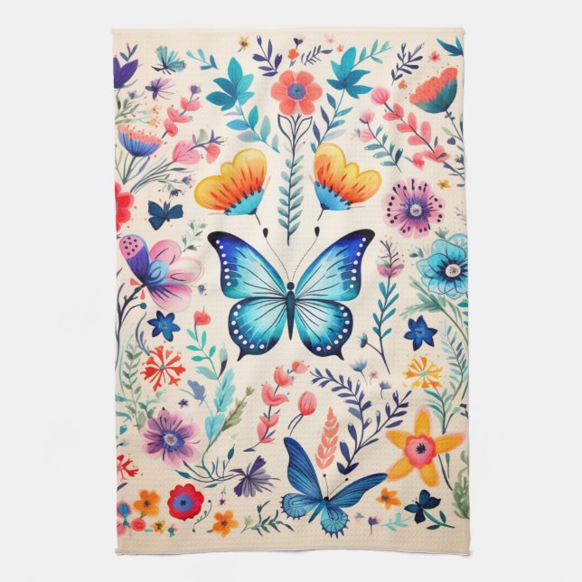 Paño De Cocina Mariposa y Jardín de flores silvestres (Vertical)