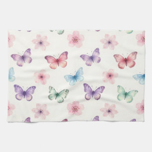 Paño De Cocina Mariposas Acuarela Patrón Flor de Cerezo