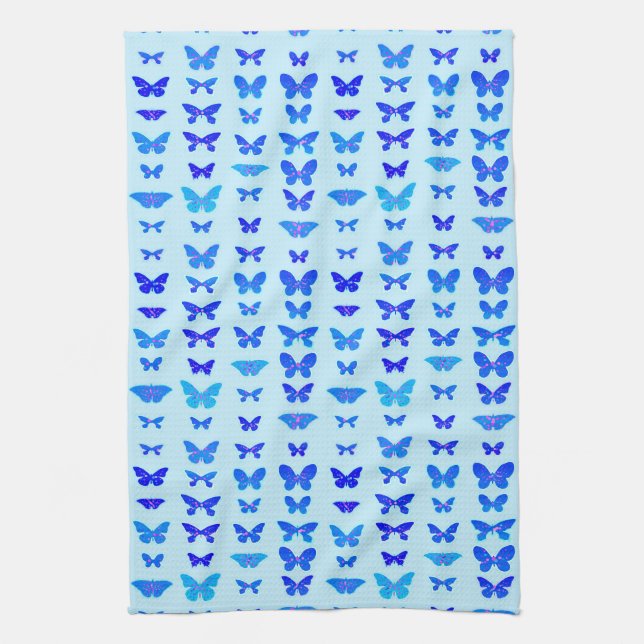 Paño De Cocina Mariposas, añil, fondo azul celeste (Vertical)