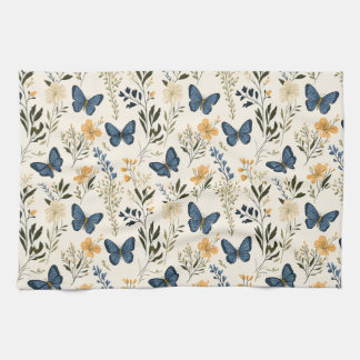 Paño De Cocina Mariposas azules de cabaña y vegetación