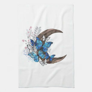 Paño De Cocina Mariposas azules sobre la media luna de madera