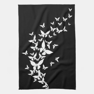 Paño De Cocina Mariposas blancas en negro