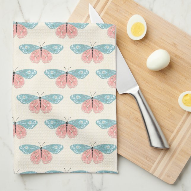 Paño De Cocina Mariposas Boho Sobre Fondo Amarillo Claro (Doblado Cuarto)