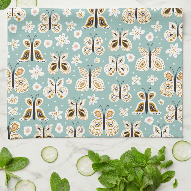 Paño De Cocina Mariposas de arte popular retro (Doblado)