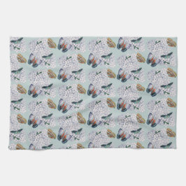 Paño De Cocina Mariposas en verde azulado suave