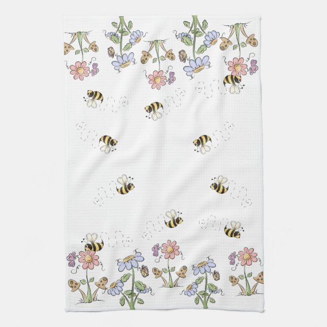 Paño De Cocina Mariposas lindas de las margaritas de las abejas (Vertical)